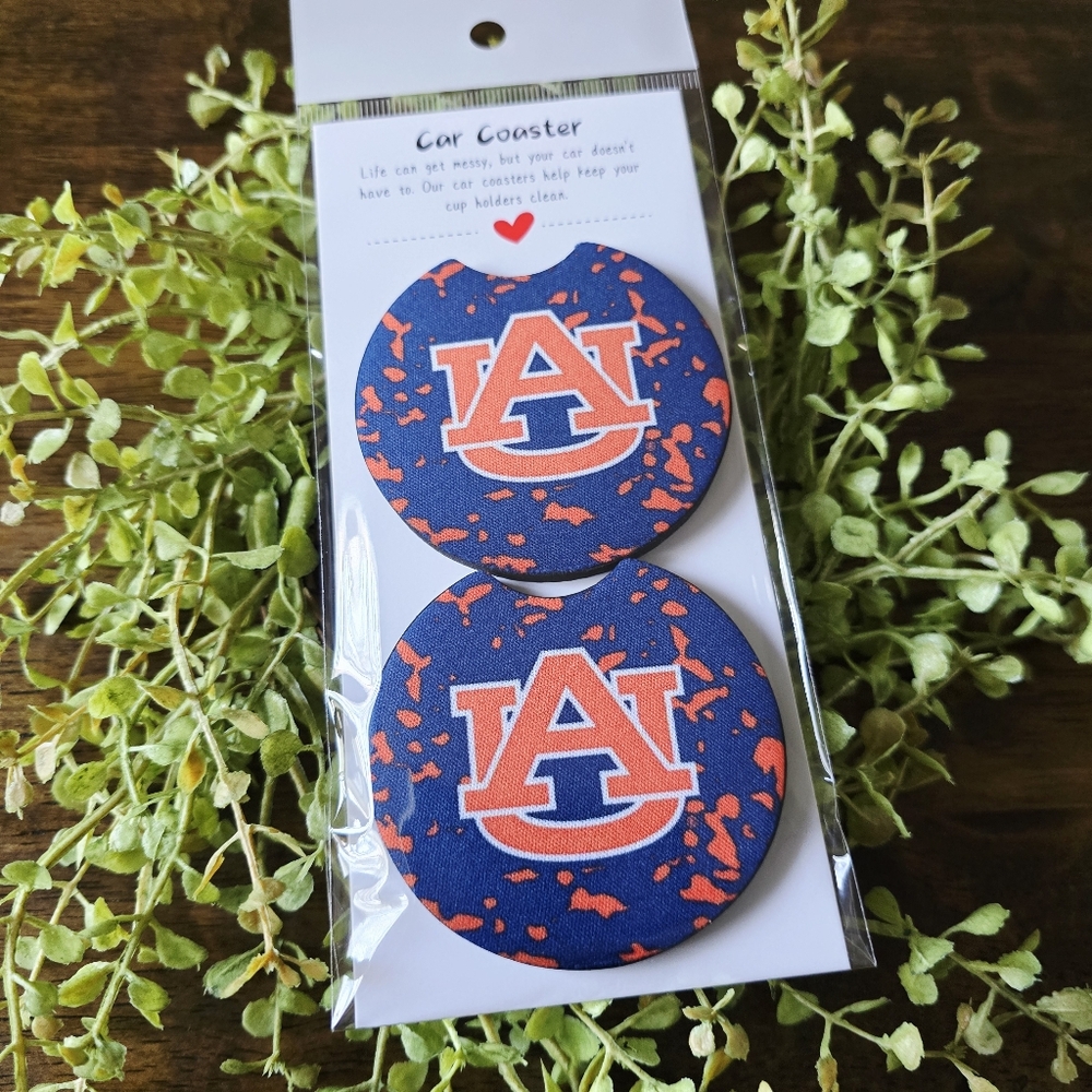 AU Navy & Orange Car Coasters